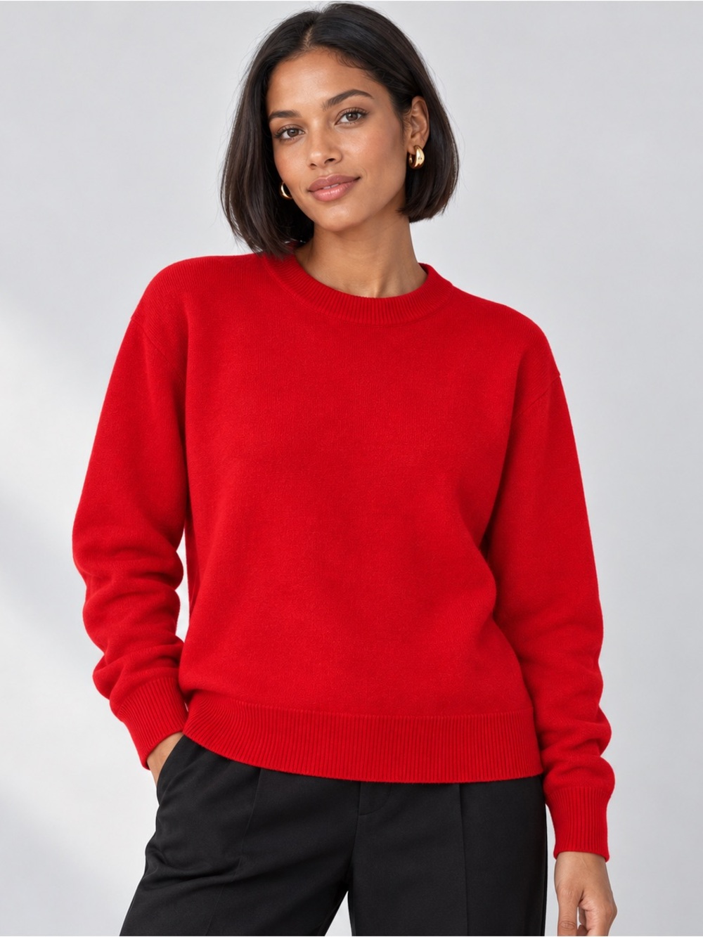 ZARA 100% Wool Red Crewneck Sweater Women’s Medium Lightweight Fine Knit